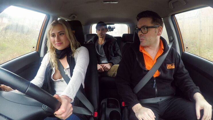 [FakeDrivingSchool] - Tattooed Babe Squirts in POV