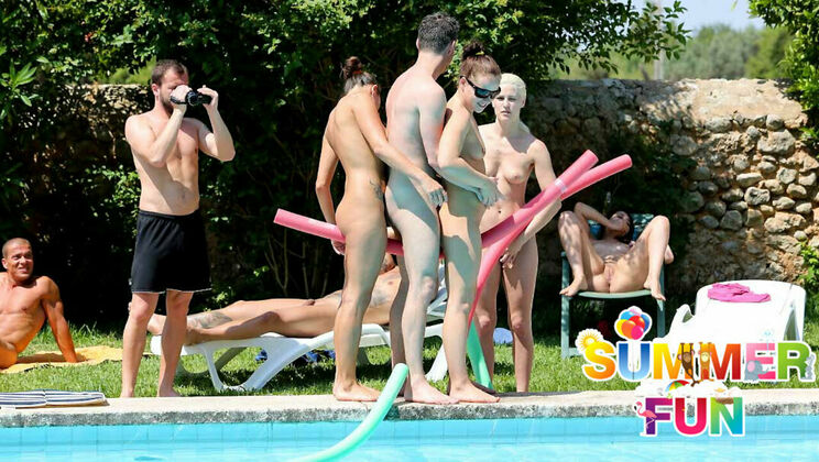 [SummerSinners] - Shaved Teen Girls Give Handjobs and Blowjobs by Pool - Chrissy Fox - Blanche Bradburry