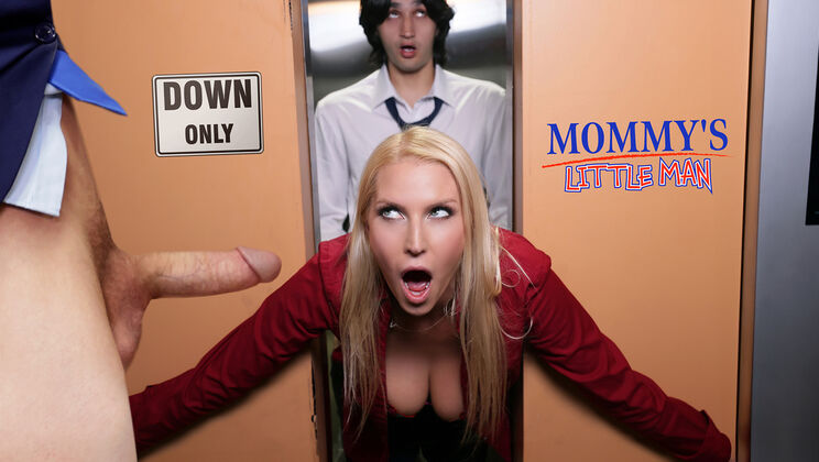 Blonde MILF Vanessa Cage Takes a Double Facial in the Elevator